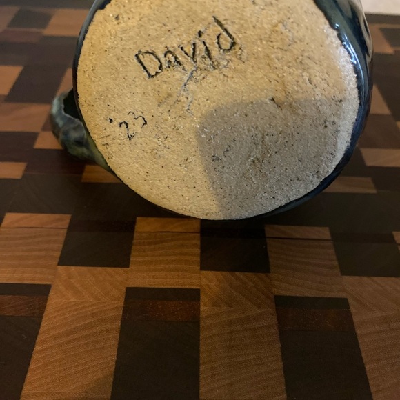 Signed Handcrafted Ceramic Textured Drip Glaze Multi Tonal Rustic Blue BrownMug - Picture 8 of 9